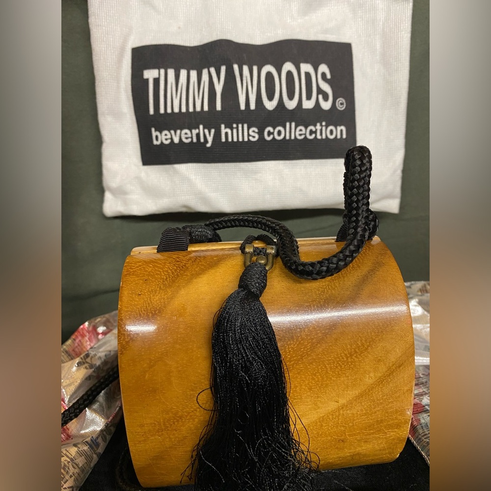 Timmy Woods Beverly Hills collection wooden purse.